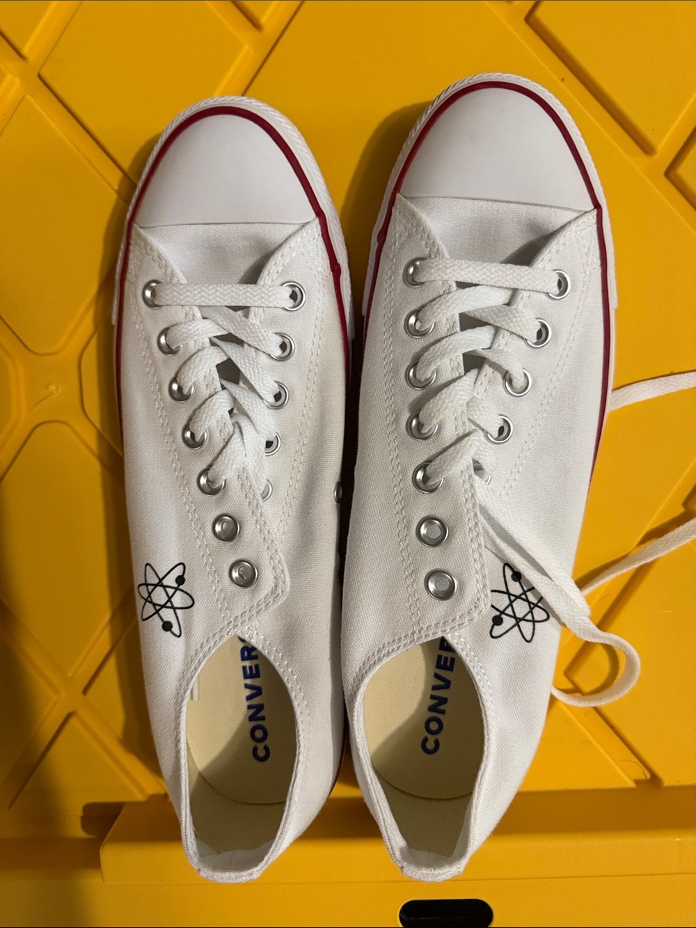 Converse White Canvas Low-Top Sneakers with Red Trim